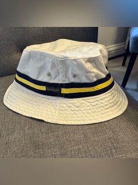 Ralph Lauren Reversible White Bucket Hat with Black and Yellow Band and Plaid